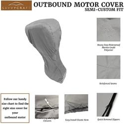 SavvyCraft Heavy Duty Outboard Motor Cover, Waterproof 600D Polyester Full Size Boat Engine Cover for Motor up to 5 HP Gray Color