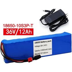 Jieoto 36V 12000mAh 10S 3P E-Bike Battery Pack Built-in 20A BMS Waterproof Lithium-ion Battery Pack with Charger Fit for 500W 350W 250W 200W E-Bike Scooters Motor