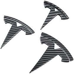 YHCDSEA Model Y Steering Wheel/Front Trunk/Rear Trunk Logo Sticker Cover Emblem Badge Decals 3PCS/Set for Tesla Model Y Accessories (Glossy Carbon Fiber Pattern)