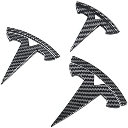 YHCDSEA Model Y Steering Wheel/Front Trunk/Rear Trunk Logo Sticker Cover Emblem Badge Decals 3PCS/Set for Tesla Model Y Accessories (Glossy Carbon Fiber Pattern)