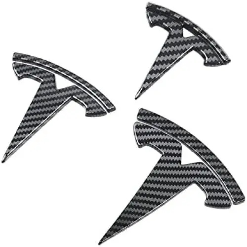 YHCDSEA Model Y Steering Wheel/Front Trunk/Rear Trunk Logo Sticker Cover Emblem Badge Decals 3PCS/Set for Tesla Model Y Accessories (Glossy Carbon Fiber Pattern)