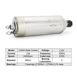 RATTMMOTOR CNC Spindle Motor Kit 110V 2.2KW Water Cooled Spindle Motor ER20 24000RPM 400HZ+2.2KW VFD 110V Single to 3 Phase Inverter+80W Water Pump+ER20 Collet+80mm Mount Clamp for CNC Router Machine