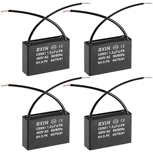 uxcell Ceiling Fan Capacitor CBB61 1.2uF 450V AC 2 Wires Metalized Polypropylene Film Capacitors 36.5x11x24.5mm for Water Pump Motor Generator, Pack of 4