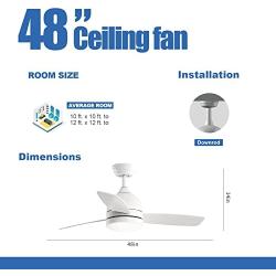 warmiplanet Ceiling Fan with Lights Remote Control, 48-Inch, Pure White, Silent Motor (3-Blades)…