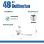 warmiplanet Ceiling Fan with Lights Remote Control, 48-Inch, Pure White, Silent Motor (3-Blades)…