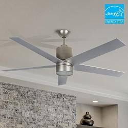 Noble Home Ceiling Fan with Lights and Remote Control | Dimmable LED with DC Motor | Large Modern Fixture with Reversible Blades and Downrod Mount for Hanging, Satin Nickel, 56 Inch