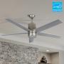 Noble Home Ceiling Fan with Lights and Remote Control | Dimmable LED with DC Motor | Large Modern Fixture with Reversible Blades and Downrod Mount for Hanging, Satin Nickel, 56 Inch