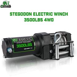 STIMULATER New 3500lbs.Load Capacity Winch 12V Steel Cable Winch Waterproof IP 67 Electric Winch with Wired Remote and Wireless Remotes, 4-Way Roller Fairlead, Strap and Hook for ATV/UTV/Boat (Black)…
