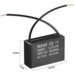 uxcell Ceiling Fan Capacitor CBB61 1uF 450V AC 2 Wires Metalized Polypropylene Film Capacitors 36.5x11x24.5mm for Water Pump Motor Generator, Pack of 2