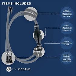 Five Oceans Marine Boat Fuel Line, OMC/Johnson/Evinrude Outboard Fuel Line with Primer Bulb, 6 Ft Long, 2 Quick Connectors, Reinforced EPA/CARB, Compatible Ethanol Blended Fuel