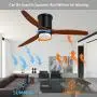 CLUGOJ Low Profile Ceiling Fan Flush Mount Ceiling Fan with Lights Remote Control 52 Outdoor Ceiling Fan 3 Reversible Walnut Wood Blades Noiseless DC Motor