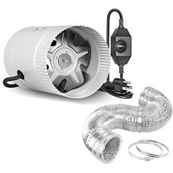 iPower 4 Inch Booster Fan with Speed Controller 25 Feet Non-Insulated Flex Air Aluminum Foil Ducting with 2 Clamps for Grow Tent, Basements, Workshops, HVAC Exhaust and Intake Ventilation