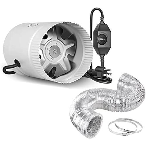 iPower 4 Inch Booster Fan with Speed Controller 25 Feet Non-Insulated Flex Air Aluminum Foil Ducting with 2 Clamps for Grow Tent, Basements, Workshops, HVAC Exhaust and Intake Ventilation