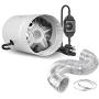 iPower 4 Inch Booster Fan with Speed Controller 25 Feet Non-Insulated Flex Air Aluminum Foil Ducting with 2 Clamps for Grow Tent, Basements, Workshops, HVAC Exhaust and Intake Ventilation