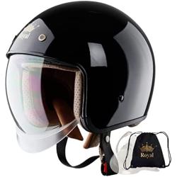 Royal M139 Open Face Motorcycle Helmet - Multi Size & Colors & Replacement Visor | Retro - Elegant Design | Classic Style for Adult Women - Men | Anti-Scratch Visor | DOT Approved(Gloss Black, S)