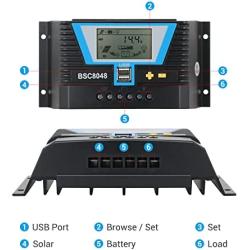 Solar Controller 80A, 12V 24V 36V 48V Auto Dual USB Output Charge Controller Fit for Lithium/Lead-Acid Battery Regulator
