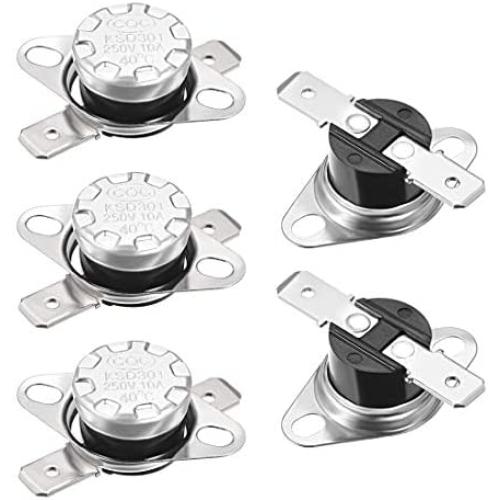 uxcell KSD301 Thermostat 40°C/104°F 10A Normally Closed N.C Adjust Snap Disc Temperature Switch 5pcs