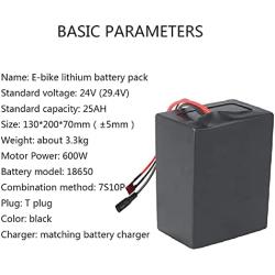 Wnicek 24V 25Ah Lithium Battery 7S 10P 25000mAh Ebike Lithium Battery Pack for Motor Within 600W for Electric Bicycle Electric Tools Scooters Electric Go-Kart with Charger
