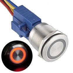 APIELE 22mm Latching Push Button Switch 12V DC Angel Eye LED Waterproof Stainless Steel Round Metal Self-Locking 7/8 1NO 1NC 1 Pack (Red)