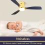 Low Profile Ceiling Fan With Light, Exbrite, 52 inch Flush Mount Ceiling Fan, 3 Carved Wood Fan Blade Noiseless Reversible Motor Remote Control Hugger Ceiling Fan With Light (Navy Blue DC)