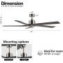 WINGBO 64 Inch DC Ceiling Fan without Lights, 5 Reversible Carved Solid Wood Blades, 6-Speed Noiseless DC Motor, Ceiling Fan No Light with Remote, Brushed Nickel Finish with Gray Blades, ETL Listed