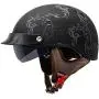 VCAN Cruiser Solid Flat Black Half Face Motorcycle Helmet with Drop-Down Sun Visor, Removable Peak and Quick Release Buckle (Scramble Line, Medium)