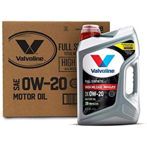 Valvoline Full Synthetic High Mileage with MaxLife Technology SAE 0W-20 Motor Oil 5 QT, Case of 3 (Packaging May Vary)