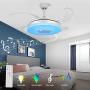 HOREVO Fandelier Retractable Blades Ceiling Fans with Lights and Bluetooth Speaker 42 Inch Invisible Chandelier Fan Color Changing Dimmable 36W Hidden Ceiling Fan with Lights with Remote