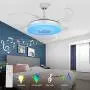 HOREVO Fandelier Retractable Blades Ceiling Fans with Lights and Bluetooth Speaker 42 Inch Invisible Chandelier Fan Color Changing Dimmable 36W Hidden Ceiling Fan with Lights with Remote