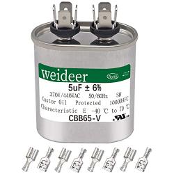 weideer 5 uF ±6% MFD 370/440 VAC CBB65 Oval Run Start Capacitor for Cool or Heat Pump Air Conditione or AC Motor Run and Fan Start,with terminals