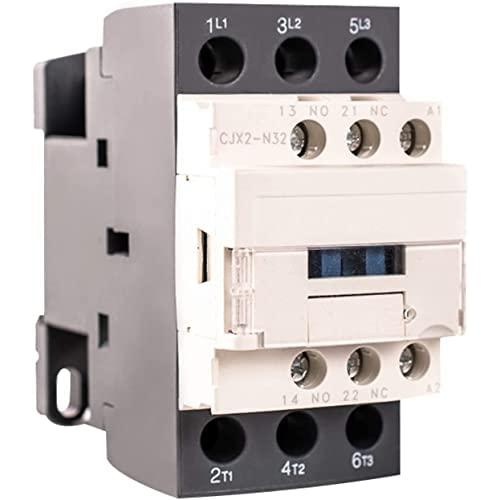 Shopcorp 30 Amp, 3 Pole Normally Open and Auxiliary 1NO/1NC Contactor – Motor Load 32A and Lighting Load 50A | IEC 660V, 110-120VAC Coil with Mounting Base for DIN Rail