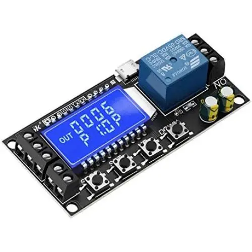 Time Delay Relay, DROK Timer Delay Controller Module DC 5V 12V 24V Delay-Off Cycle Timer 0.01s-9999mins Adjustable Trigger Delay Switch Control Relay Board with LCD Display Support Micro USB 5V Input