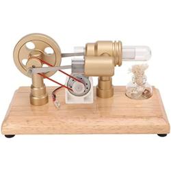Omabeta Stirling Engine Motor Model, Multi Color LED Stainless Steel Rod Stirling Engine Motor Toy Thickened Glass Gold for Teaching Props