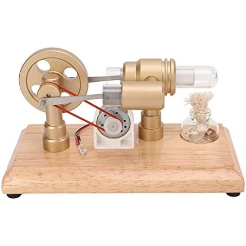 Omabeta Stirling Engine Motor Model, Multi Color LED Stainless Steel Rod Stirling Engine Motor Toy Thickened Glass Gold for Teaching Props