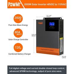 PowMr 3500W Solar Inverter 48VDC to 110VAC, Off-Grid Pure Sine Wave Inverter with 80A MPPT Charge Controller, for 48V Lead Acid/ Lithium Battery