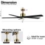 WINGBO 64 Inch DC Ceiling Fan without Lights, 5 Reversible Carved Solid Wood Blades, 6-Speed Noiseless DC Motor, Ceiling Fan No Light with Remote, Brass Finish with Black Blades, ETL Listed