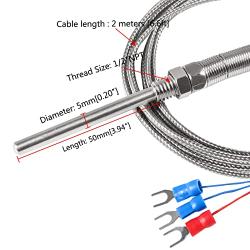 Alinan 2pcs 2M 50MM PT100 RTD Thermistor Temperature Sensor Probe, Three Wire Temperature Controller Stainless Steel