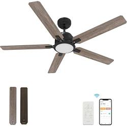 52“ Indoor & Outdoor Ceiling Fan With Light, Low Profile Smart Ceiling Fan With 10 Speeds, Silent DC Motor, Farmhouse Ceiling Fan Compatible with Alexa, Siri, Google & Smart App, Black & Walnut