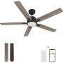 52“ Indoor & Outdoor Ceiling Fan With Light, Low Profile Smart Ceiling Fan With 10 Speeds, Silent DC Motor, Farmhouse Ceiling Fan Compatible with Alexa, Siri, Google & Smart App, Black & Walnut