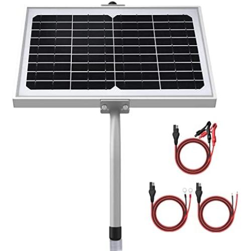 SUNER POWER 12V Waterproof Solar Battery Trickle Charger & Maintainer - 10 Watts Solar Panel Built-in Intelligent MPPT Solar Charge Controller + Tubular Mount Bracket + SAE Connection Cable Kits