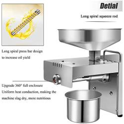 CGOLDENWALL 700W Oil Press Machine Oil Presser Cold Hot Oil Press Stainless Steel High Oil Extractor 7-10kg/h with Intelligent Temperature Controller Industrial Motor CE (110V, US Plug)