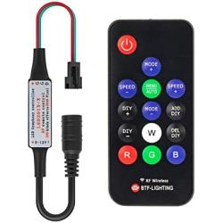 BTF-LIGHTING WS2811 WS2812B 1903 DC5/12V 14keys Wireless RF LED RGB Controller 300 Kinds of Changes Digital Color LED Pixel Strip modules Input Voltage=Ouput Voltage Perfect for DIY Project Black