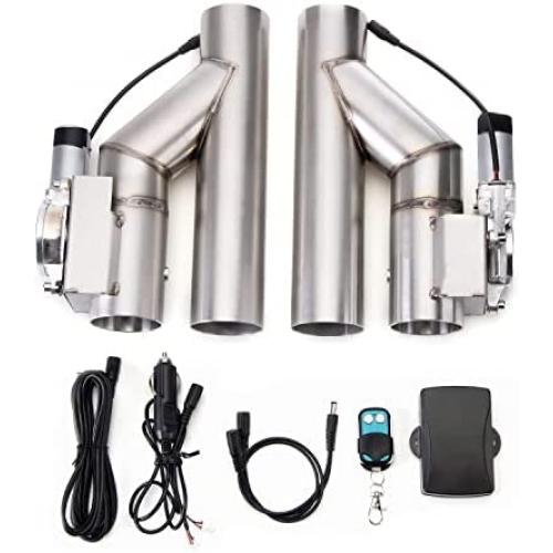 RJSPHH 2.5 Inch Electric Exhaust Cutout Motor E-cut Valve Kit, Catback Single Y Pipe 2 pcs with One Controller Remote Kit