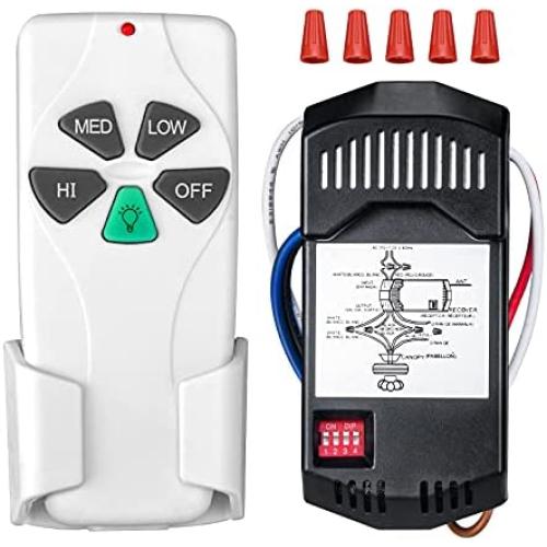 Ceiling Fan Remote Control Kit, with Light Dimmer and 3 Speeds, with Receiver FAN28R, Replacement Hampton Bay, Harbour Breeze, Hunter, Litex. Replace 2AAZPFAN-53T KUJCE9103 UC7030T FAN-11T FAN-53T Kit