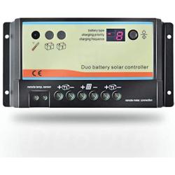 EVPEVER 10A Solar Charge Controller 12V/24V Auto Working Dual Battery Solar Panel Charge Controller PWM 10AMP Intelligent Solar Panel Batteries Regulator for Motorhome, Caravan, Boat