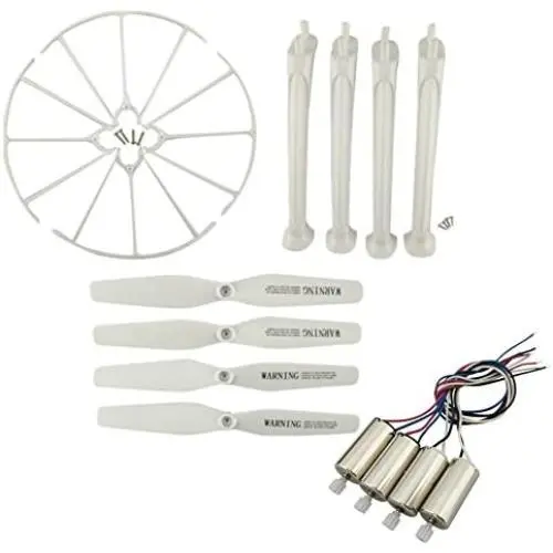 Upgraded Spare Parts for Syma X5H X5HC X5HW RC Quadcopter Toy Motors Main Blade Propellers Propeller Protectors Blades Frame Landing Skid Included Mounting Screws Set (White)