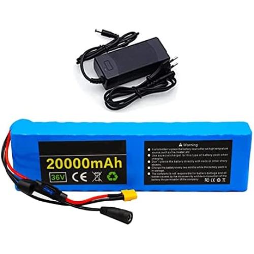 36V 20000mAh E-Bike Lithium Ion Battery, Built-in BMS, with Charger and Fuse, Rechargeable Replacement Battery for 200W-500W Motors