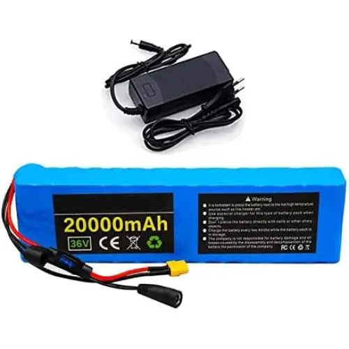 36V 20000mAh E-Bike Lithium Ion Battery, Built-in BMS, with Charger and Fuse, Rechargeable Replacement Battery for 200W-500W Motors