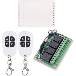 12V RF Wireless Relay Remote Control Switch, 10A Universal 4-Channel 433MHz Remote Control Relay Switch for Motor, DIY Function, Home Use & More (2 Transmitters with 1 Receiver)