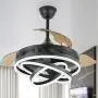 42 Inch Retractable Ceiling Fan, Geometric Circled Hanging Light Fan with Silent Motor, Retractable Blades, 6 Speed, 3 Color Change, Timer, Black Chandelier Fan Ceiling Light for Bedroom